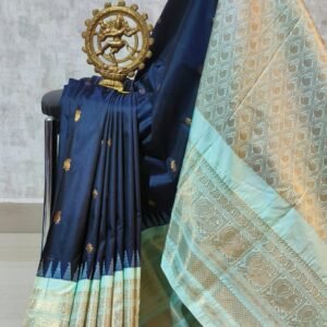 Blue and light sky gadwal silk saree with blouse