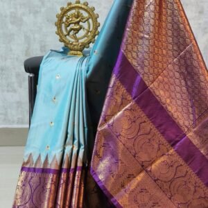 Sky and blue gadwal silk saree with blouse