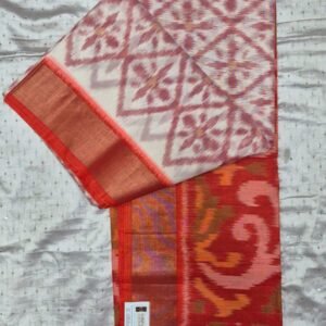 White and orange sico silk saree with blouse