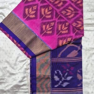 Pink and blue sico silk saree with blouse