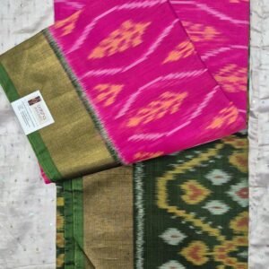 Pink and green sico silk saree with blouse