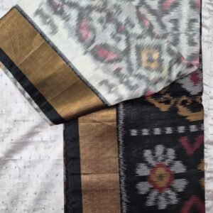 White and black sico silk saree with blouse