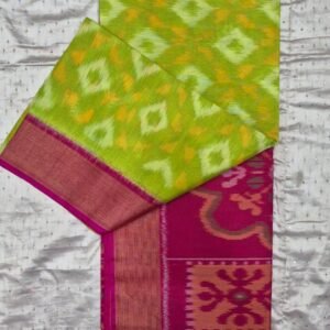 Parrot green and pink sico silk saree with blouse