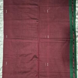Maroon and green sambalpuri cotton saree with saptapar border