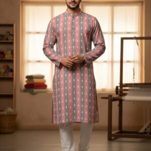 Gray and pink sambalpuri long kurta