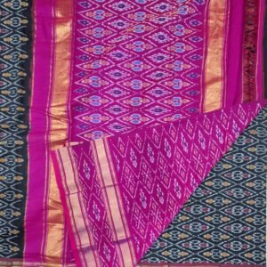 Gas mercerised ikkat designs black and pink cotton saree with blouse