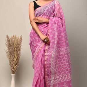 Pink kota doriya cotton saree with blouse