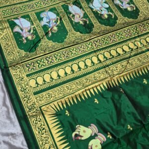 Green pattachitra silk saree with blouse