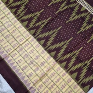 Maroon and brown sambalpuri cotton saree with border