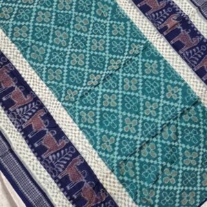 Sky and blue sambalpuri cotton saree with border