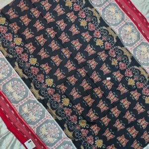 Black and red butterfly pattern sambalpuri cotton saree with blouse
