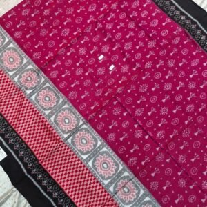 Magenta and black flower pattern sambalpuri cotton saree with blouse