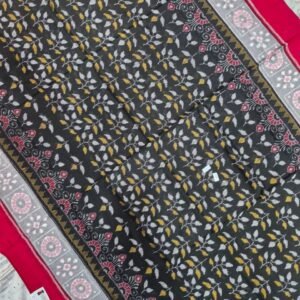 Black and red flower pattern sambalpuri cotton saree with blouse