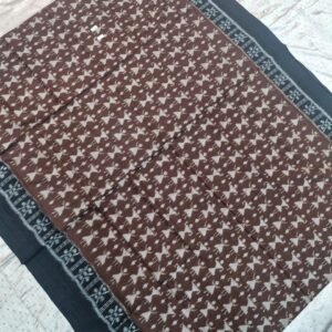 Brown and black tribal art pattern sambalpuri cotton saree with blouse