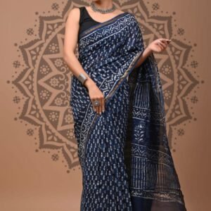 Blue chanderi silk saree with zari border