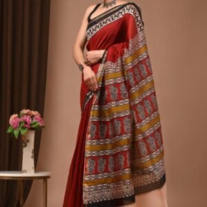 Black and red chanderi silk saree with zari border