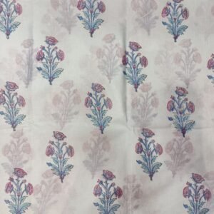 White and sky flower pattern mulmul cotton saree with blouse