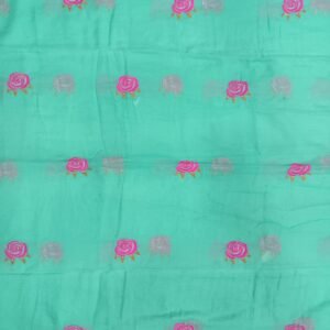Sky and pink rose embroidery work mulmul cotton saree