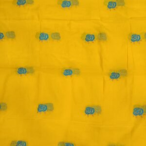 Yellow and sky rose embroidery work mulmul cotton saree
