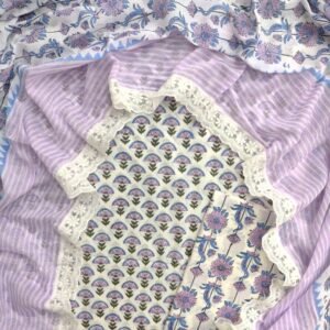 Lavender pure cotton dress material with laced dupatta