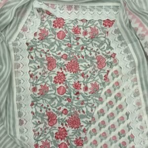 Gray and maroon pure cotton dress material with laced dupatta